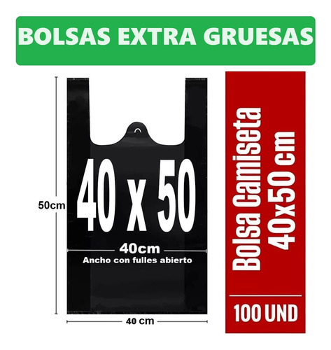 Bolsa Plástica Extra Gruesa Camiseta - 40x50 - 100 Unidades