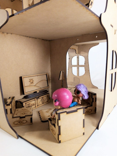Casita De Muñeca + 25 Muebles Moderna Fibrofacil Lolita