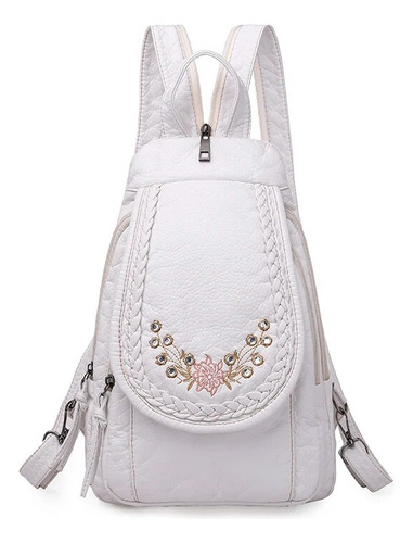 Mochila De Cuero Suave Lavado Para Mujer, Morral Pequeño,