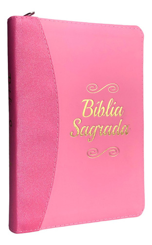 Bíblia Da Mulher Devota Luxo - Rosa Média Zíper Palavra Deus