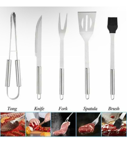 Set Asado 18pzs Kit Parrillero Acero Inoxidable