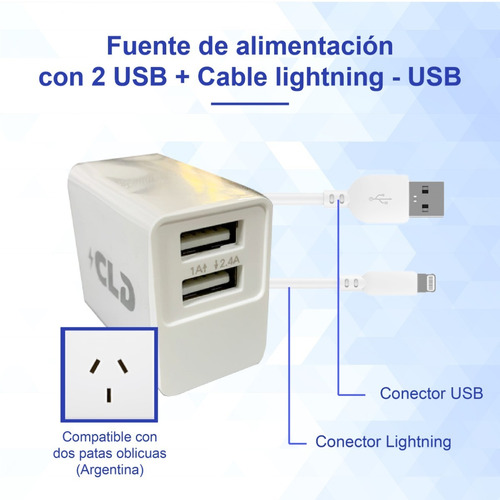 Cargador 2 Usb + Cable Lightning Compatible iPhone iPad 2.4a