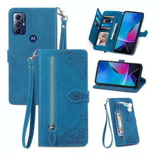 Zipper Cards Solt Wallet Emboss Flower Case Para Motorola
