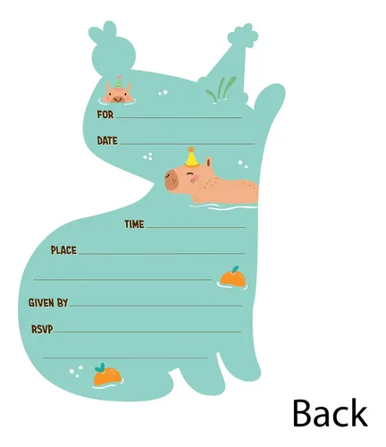 Invitaciones De Cumpleaños Capybara - Set De 12 Con Sobres