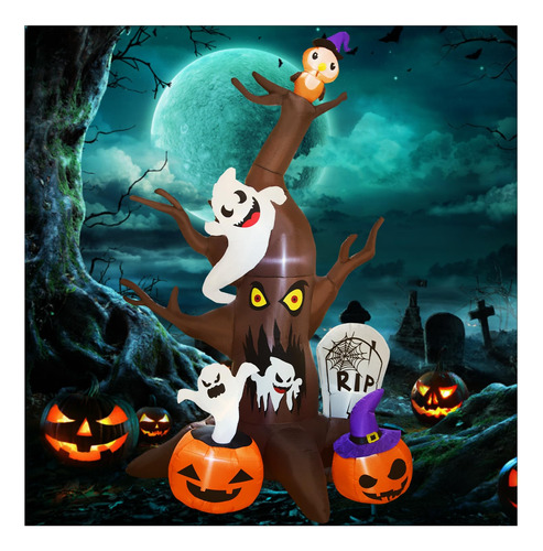 Arbol Muerto Inflable De Halloween De 9 Pies Con Fantasmas,