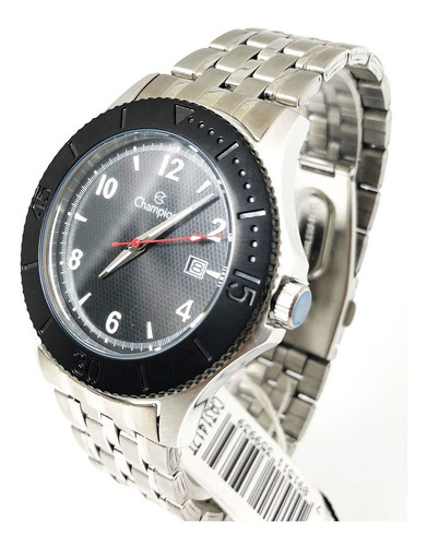 Relogio Social Prata Mostrador Preto Champion Ca31417t Nf
