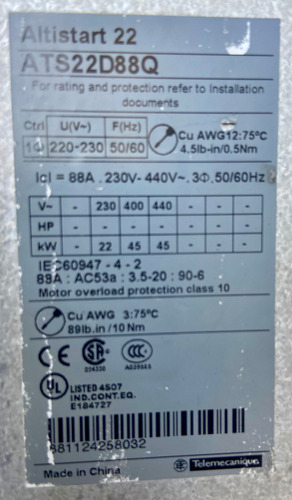 Chave De Partida Soft-starter Schneider Altistart 22 88a (Usado)
