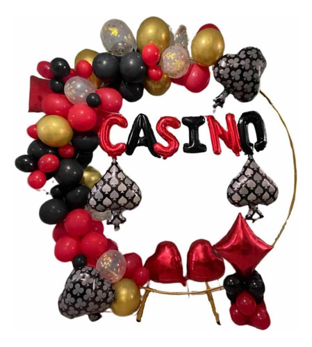 Arco De Globos Casino Las Vegas Rojo Negro Dorado Cartas