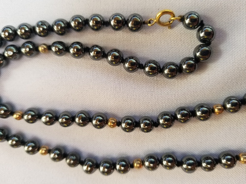Collar Perlas Hematite Natural 5mm Anudado A Mano 50cm