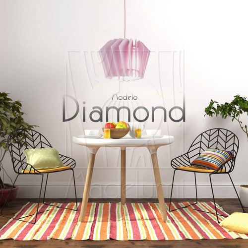 Luminaria Pendente Diamond Madeira Soquete E27 Mesa Sala Cor Rosa-claro