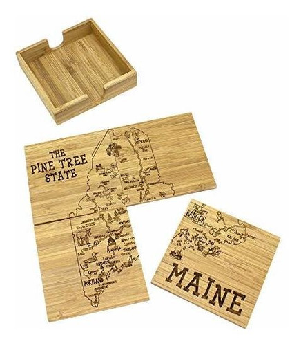 Totally Bamboo Maine State Puzzle Juego De Posavasos De Bamb