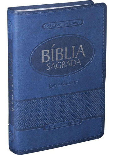 Bíblia Evangélica Masculina Letra Gigante Capa Couro Azul