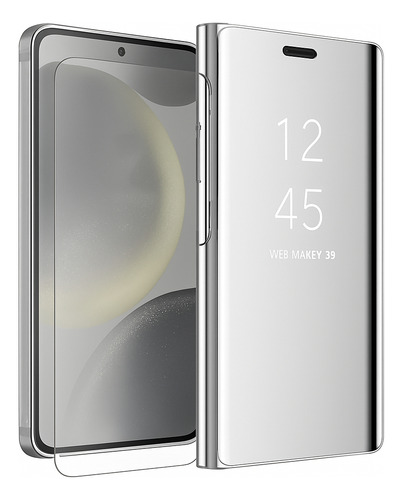Funda Para Samsung S25 Ultra Clear View + Vidrio Full 9d Plateado