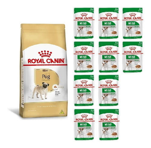 Kit Ração Pug Adult 2,5kg E 10 Sachês Mini 85g Royal Canin