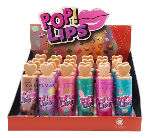 Caixa 24 Batom Matte De Amor Pop Lips Vivai Infantil Atacado