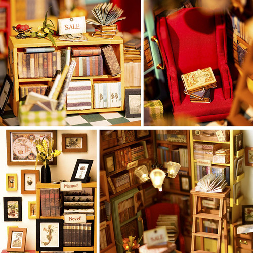 Kit De Casa De Muñecas Miniatura Librería Bricolaje Madera