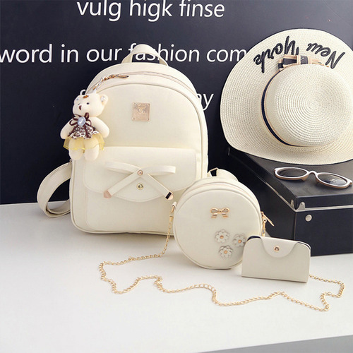 Set 3 Bolsa Mochila Monedero Elegante Para Mujer Con Oso