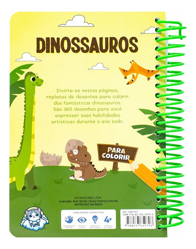 Livro De Colorir Em Espiral Mundo Dos Dinossauros Caderno De Desenho Pintura 365 Desenhos
