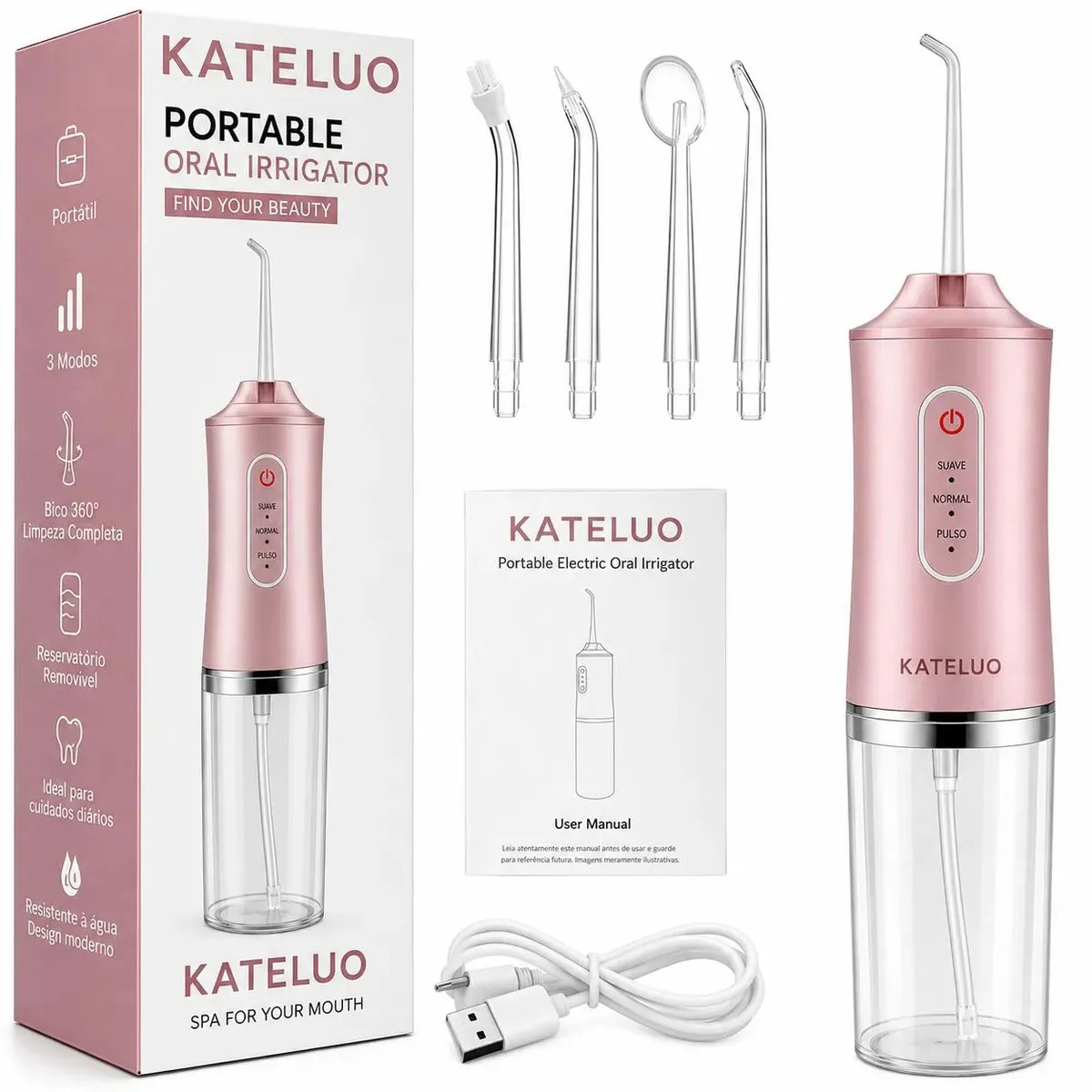Irrigador Oral bucal Limpeza Elétrico Bivolt Portátil Dental Gengiva Jato D'água 3 Níveis De...