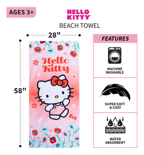 Toalla De Playa Franco Kids Hello Kitty, Algodón, 147 Cm X 7