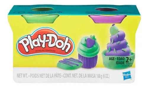 Play Doh Pack X 2 Latas De Masa Colores Clásicos Hasbro Color Verde y Violeta