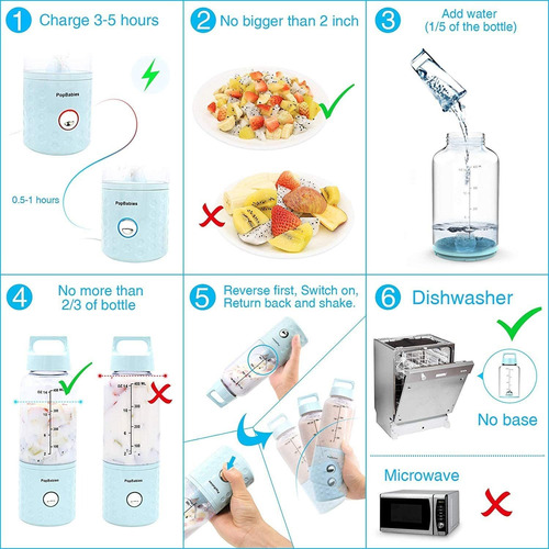 Imagen 6 de 6 de Portable Blender, Popbabies Personal Blender, Smoothie Blend