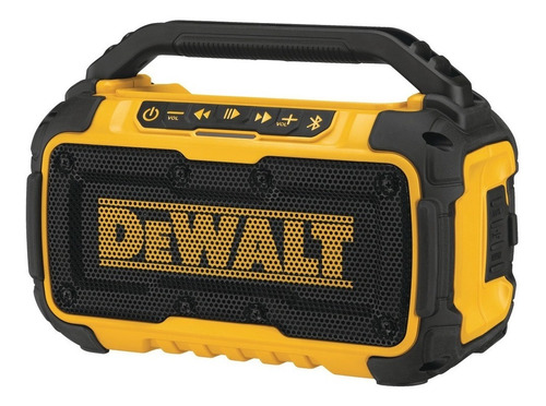 Bocina DeWalt DCR010 portátil con bluetooth negra y amarilla 120V 