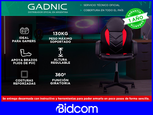 Imagen 2 de 9 de Silla Gamer Pc Escritorio Piccolo Gadnic Respaldo Cuero