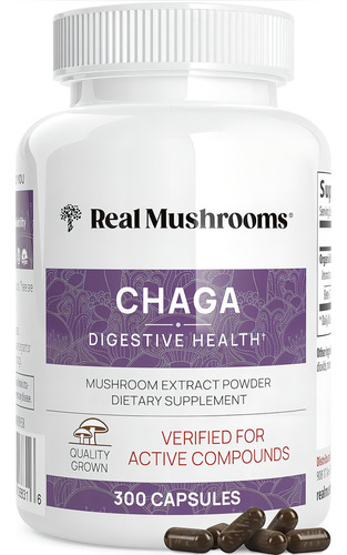 Real Mushrooms Chaga Salud Digestiva 300 Cápsulas Sabor Sin Sabor