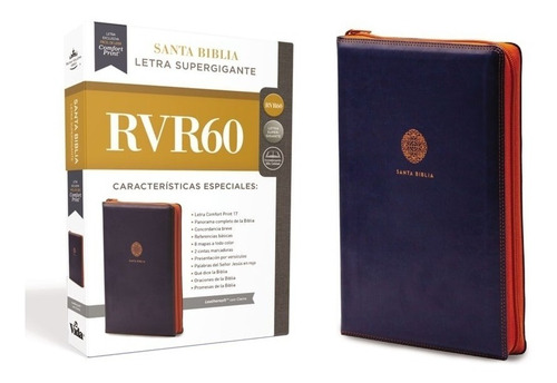 Biblia Rv60 Letra Super Gigante Simil Piel Azul Con Cierre