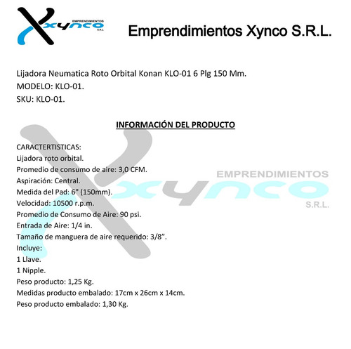 Lijadora Neumatica Roto Orbital Konan Klo-01 6 PLG 150 Mm