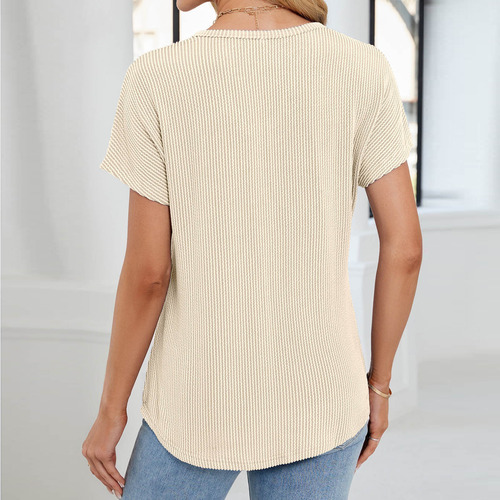 Camiseta Holgada Casual De Manga Corta Raglán Con Cuello En