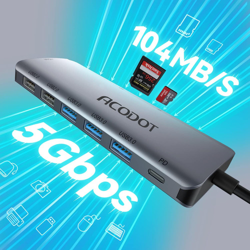 Hub Usb C, Acodot 9 En 1 Usb C A 4k @60hz Hdmi Multipuert...