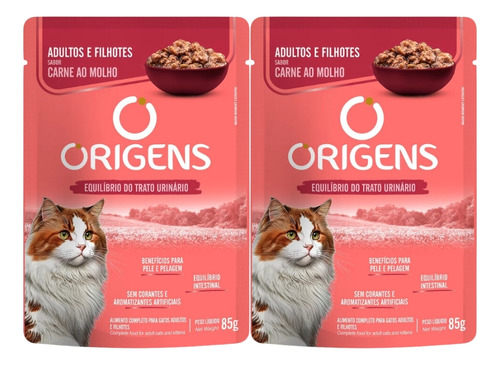 Kit 2un Sachê Origens Para Gato Adulto E Filhote Carne 85g