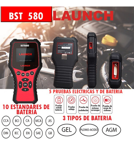Probador De Baterías Y Sistema De Carga+ Obd2 Launch Bst580d