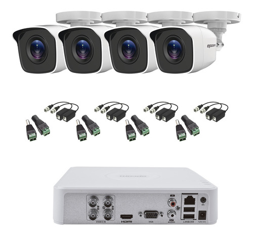 Kit Video Vigilancia 4 Cámaras Hd 720p Con Baluns Y Conector