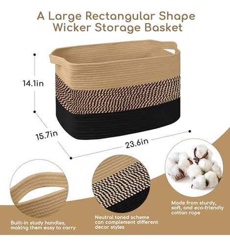 Cesta De Almacenamiento Rectangular De Mimbre Extra Grande