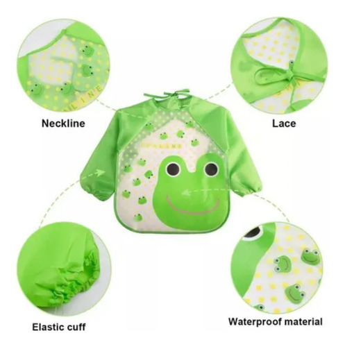 Babero Con Mangas Largas Plástico Impermeable Pintorcito Rana Verde Unico