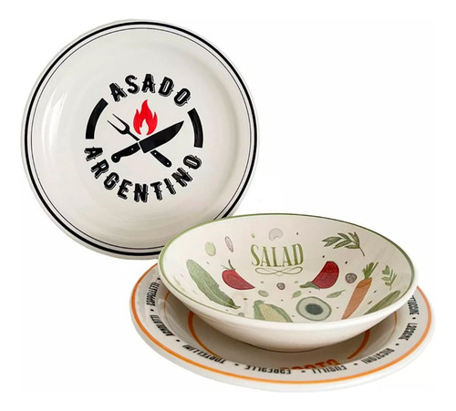 Set 6 Plato Hondo+playo+salad Calidad Premium Diseños