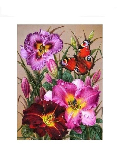 Pintura Diamantes 5d Mariposa Y Flor 20 X 30cm Adulto-niño 
