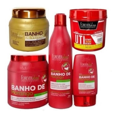 Kit Banho Morango, Banho De Verniz E Uti Forever Liss