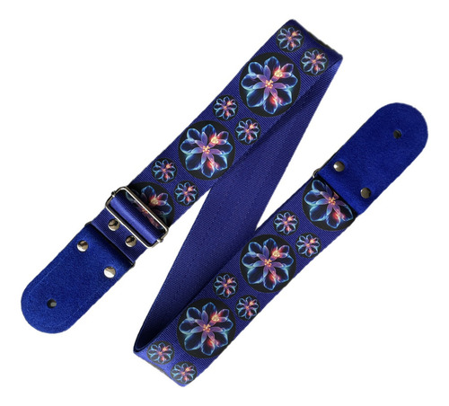 Strap Para Guitarra Kidam Con Diseño En Dtf Color Multicolor Flores Neon