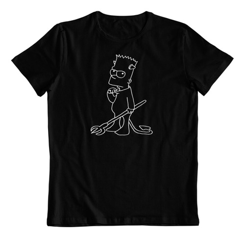 Polera Negra Algodon - Dtf - Bart Simpson Pequeño Diablillo