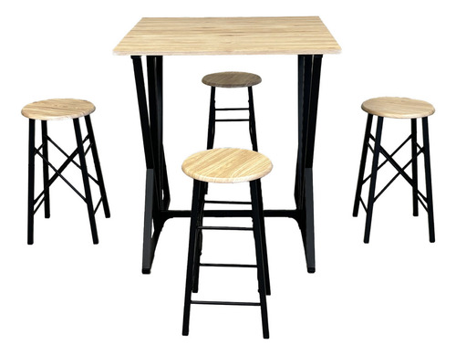 Set Comedor Top Living Mesa Rectangular Ajustable Y 4 Bancos Color Café Y Negro