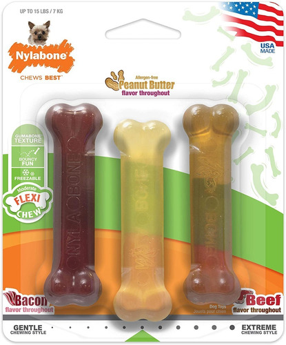 Nylabone Juguete Para Perros Pack 3 Huesos Flexibles 7 Kg