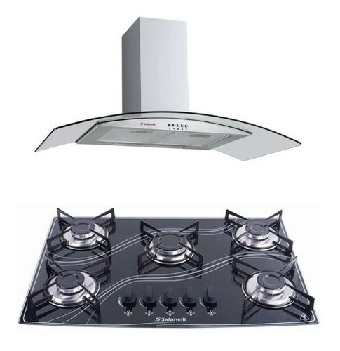 Coifa 90 Cm Curva + Cooktop 5 Bocas Safanelli 