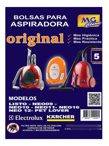 Bolsas Aspiradora Electrolux Pet Lover Listo Y Neo X 5 U