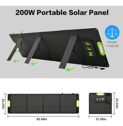 Panel Solar Portátil 200w Plegable Para Energía En Viaje Gris 0v 0v