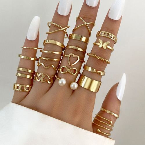Set De Anillos De Eslabones Circulares En Forma De Corazón C