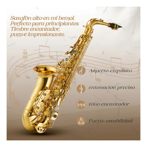 Saxofón Alto En Mi Bemol Para Principiantes Y Adultos 66cm Dorado
